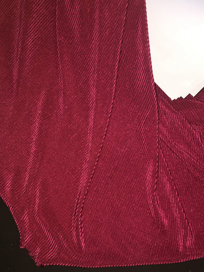 Burgundy color crushed polyester pleated satin fabric 59&quot; wide.