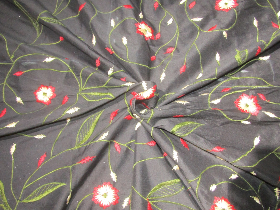 Rich black colour silk dupioni 44" wide embroidered