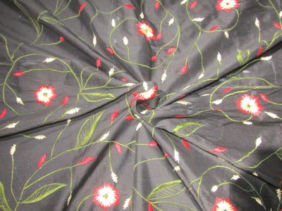 Rich black colour silk dupioni 44" wide embroidered
