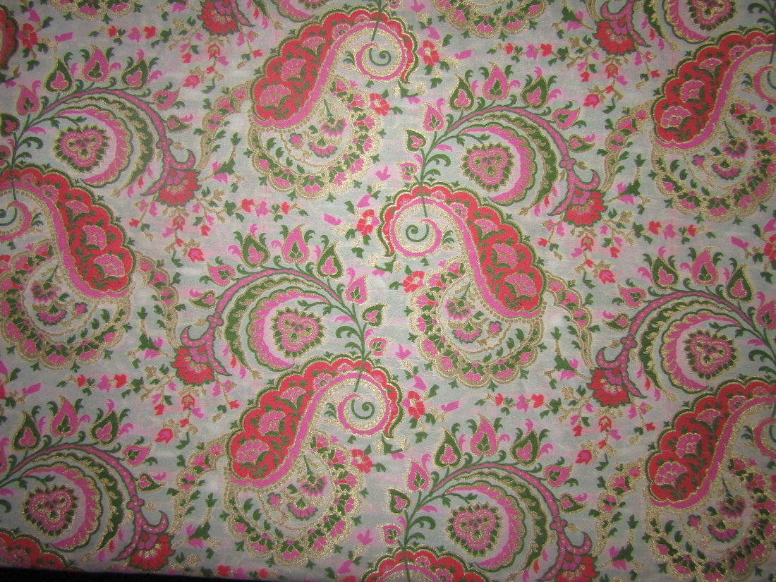 Silk Brocade fabric ivory with pink paisleys color 44" wide BRO722[3]