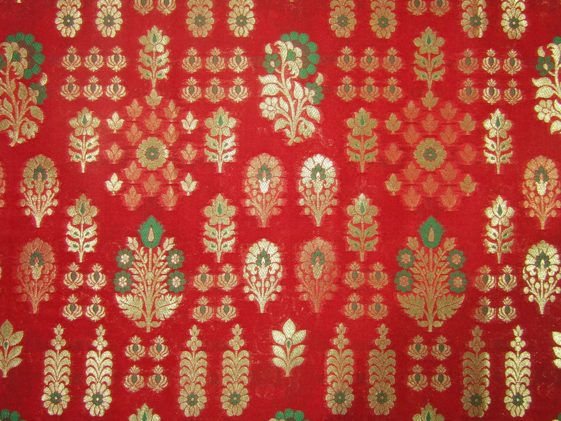 Silk Brocade fabric RED GREEN x metallic gold color 44" wide BRO722[1]
