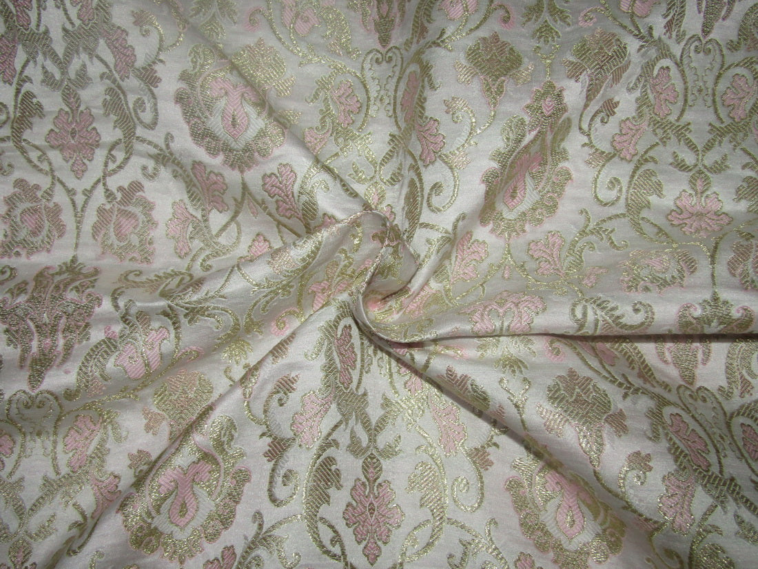 Silk Brocade fabric ivory baby pink x metalic gold 44&quot;BRO 724[1]]