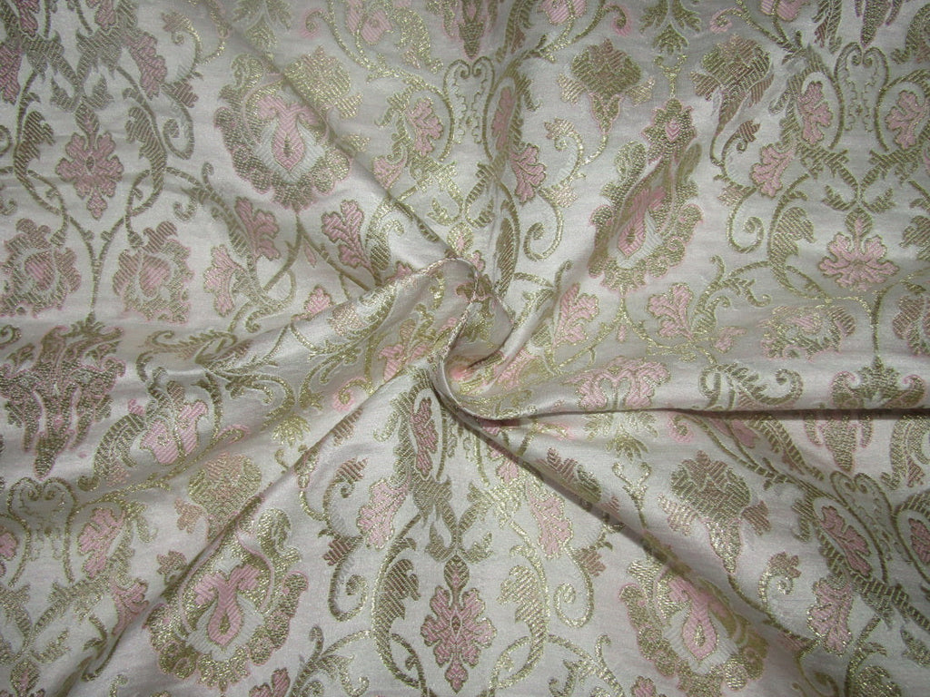 Silk Brocade fabric ivory baby pink x metallic gold color 44" wide BRO724[1]