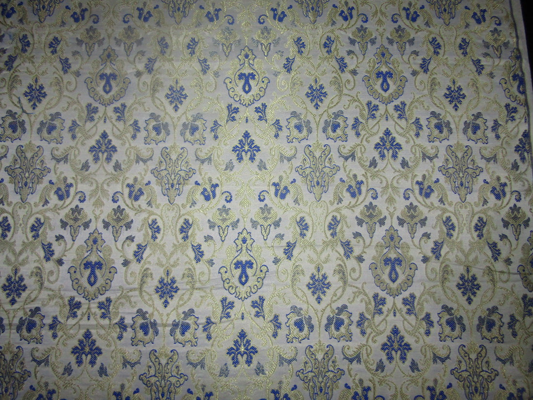 Silk Brocade fabric ivory ,royal blue x metallic gold color 44" wide BRO724[4]