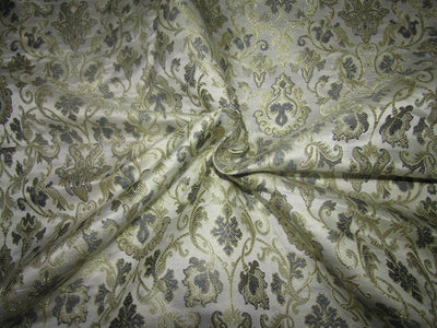 Silk Brocade fabric ivory grey x metallic gold color 44" wide BRO724[2]