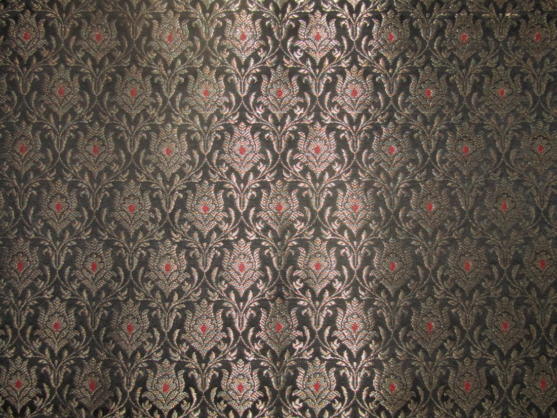 Silk Brocade fabric black Red x metallic gold color 44" wide BRO725[1]