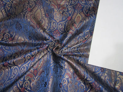 Silk Brocade fabric midnight blue/wine x metallic gold color 44" wide BRO726[2]