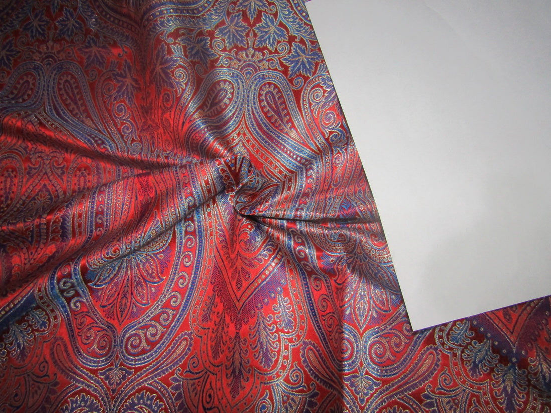 Silk Brocade fabric red/royal blue x metallic gold color 44" wide BRO726[1]