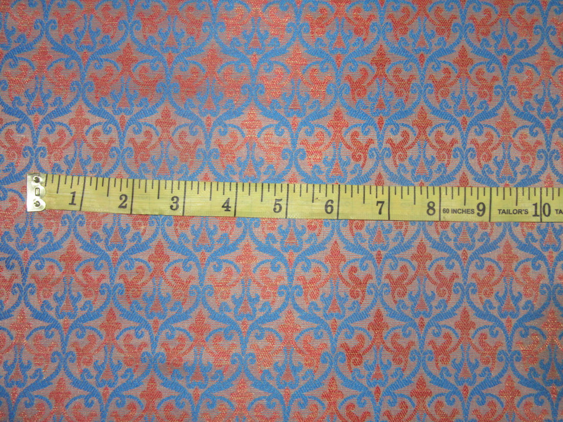 Silk Brocade fabric Rusty Orange x Blue color 44" wide BRO725[4]