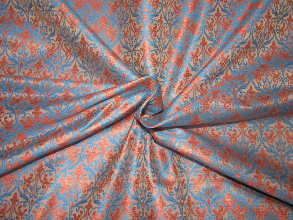 Silk Brocade fabric Rusty Orange x Blue color 44" wide BRO725[4]