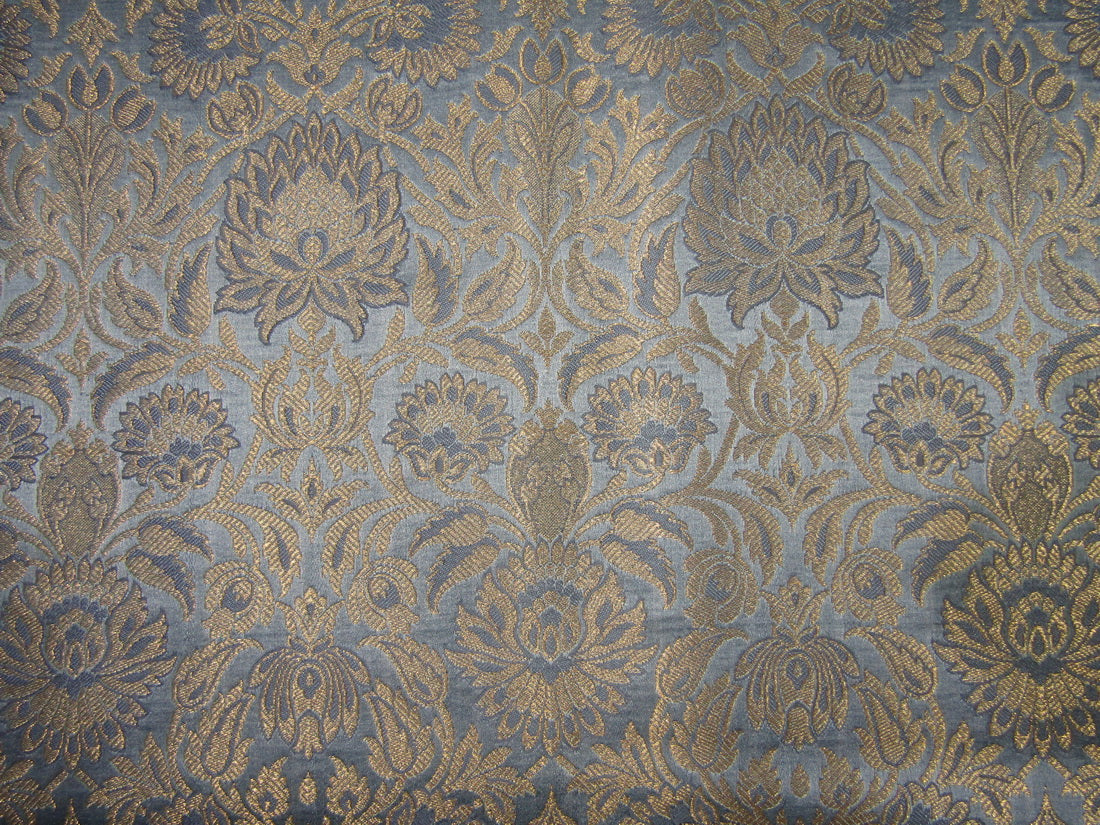 Silk Brocade fabric grey x metallic gold color 44" wide BRO727[4]