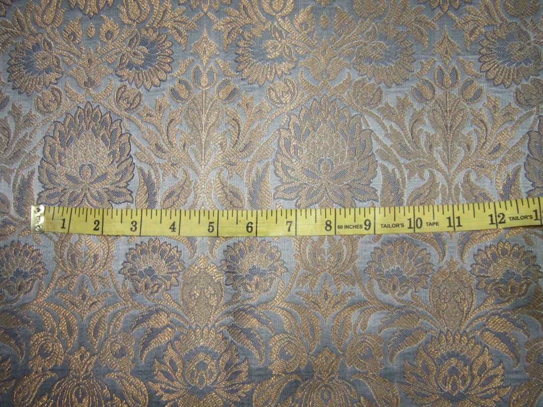 Silk Brocade fabric grey x metallic gold color 44" wide BRO727[4]