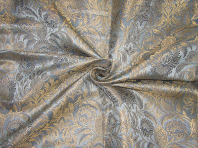 Silk Brocade fabric grey x metallic gold color 44" wide BRO727[4]
