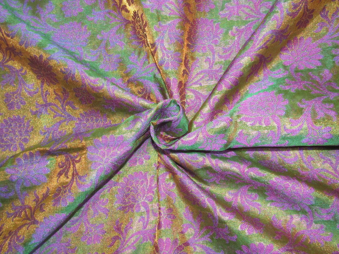 Silk Brocade fabric Semi Sheer Metallic,Green & Purple color 44" wide BRO240[5]
