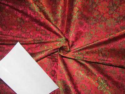 Silk Brocade Fabric Pink &amp; Green 44" wide BRO233[5] 2.35 yards continuous length