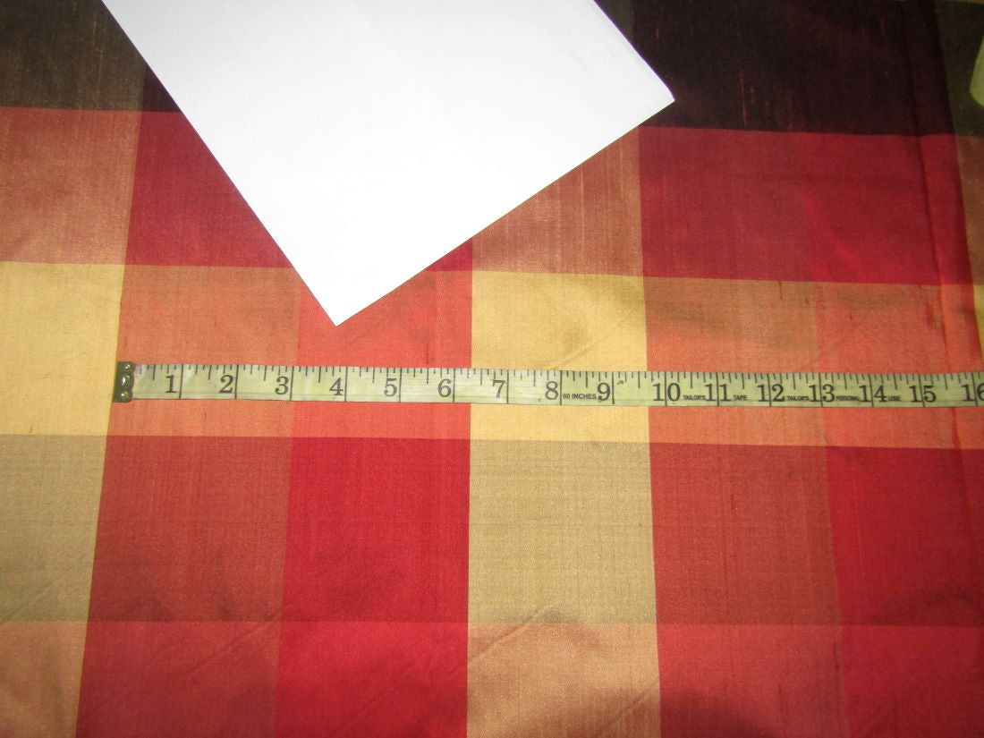 100% PURE SILK DUPIONI multi color shades of reds, rusty reds, gold FABRIC PLAIDS 54" wide DUPC115[1]