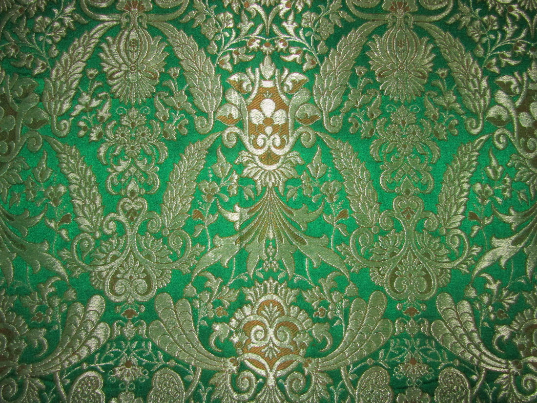 Heavy Silk Brocade Fabric Green,Brown & Metallic Gold 36" wide BRO245[4]