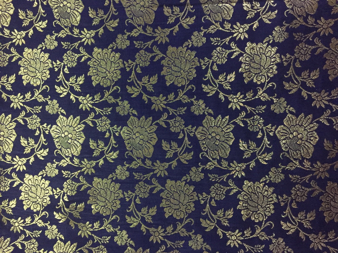 Silk Brocade fabric navy and metallic gold color 44" wide BRO702[1]