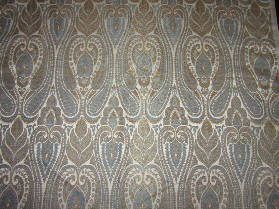 Silk Brocade fabric paisleys ivory blue and metallic gold color 36" wide BRO729[1]