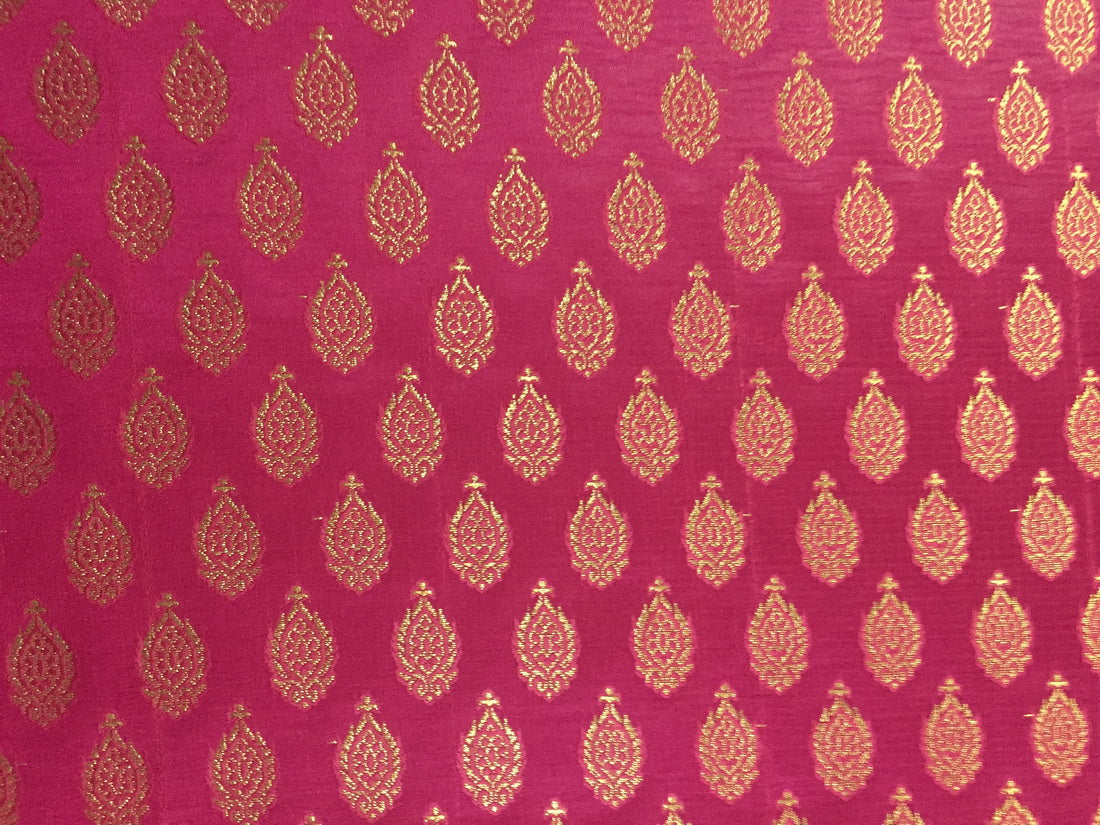 Silk Brocade fabric hot pink and metallic gold 44" wide BRO702[3]
