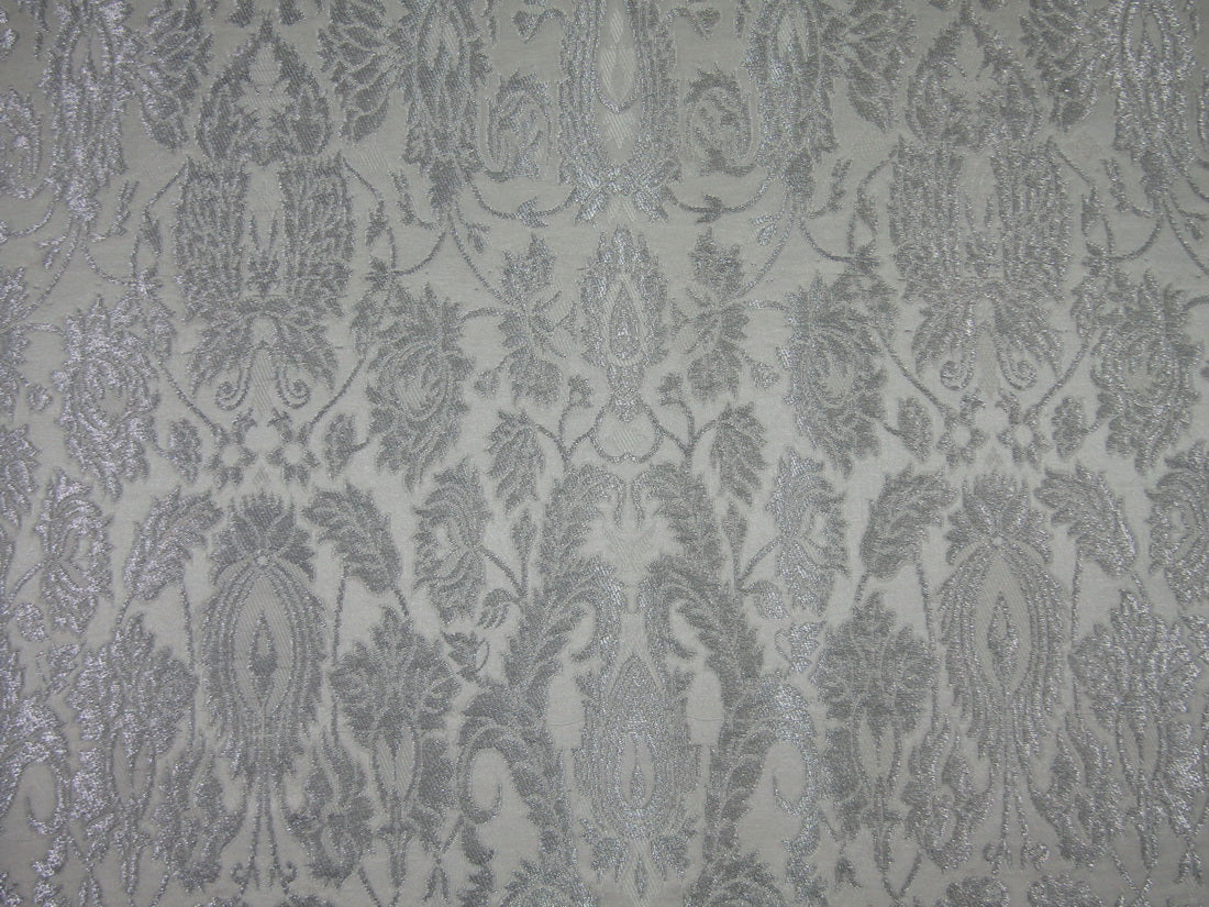 Silk Brocade fabric paisleys ivory and metallic silver color 36" wide BRO729[2]