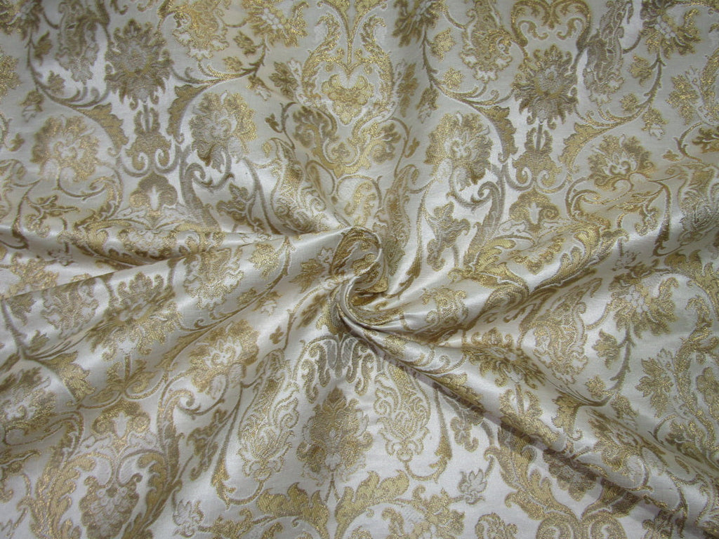 Silk Brocade fabric ivory and metallic gold color 44" wide BRO729[3]