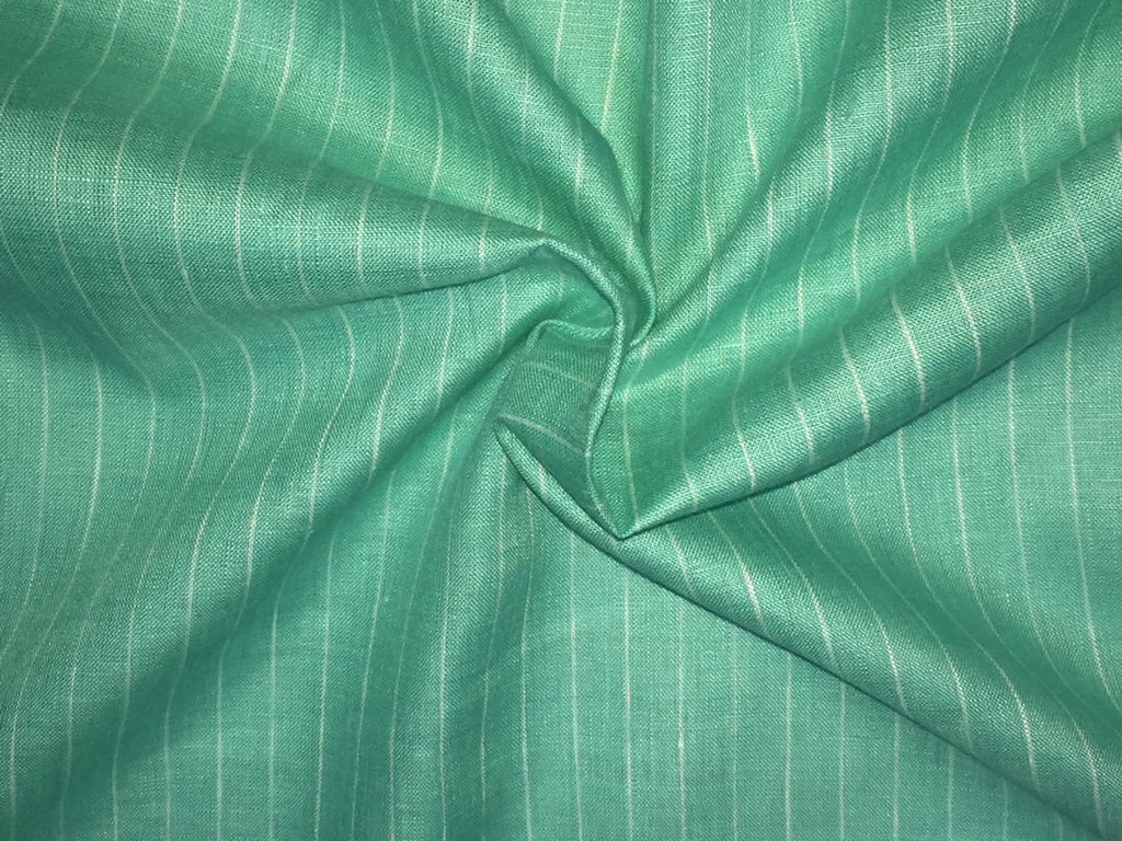 100% Linen Green and Ivory stripe 60's Lea Fabric ~ 58&quot; wide