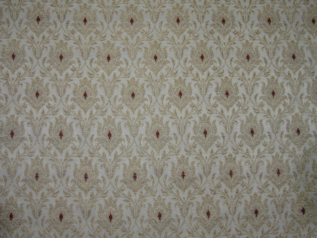 Silk Brocade fabric ivory ,red and metallic gold color 44" wide BRO730[1]