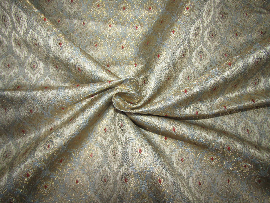 Silk Brocade fabric ice blue ,ivory red and metallic gold color 44" wide BRO730[2]