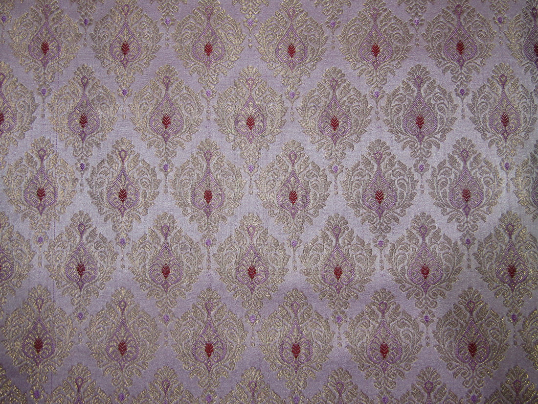 Silk Brocade fabric LILAC ,red and metallic gold color 44" wide  BRO732[1]