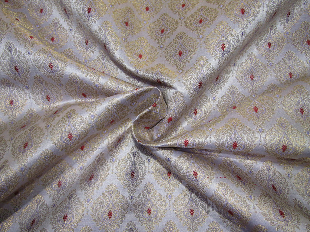Silk Brocade fabric periwinkle ,red and metallic gold color 44" wide BRO732[2]