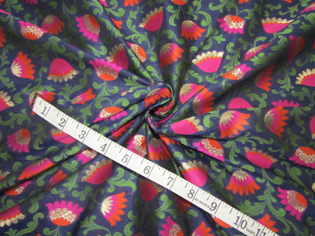 Silk Brocade fabric navy, pink rusty orange green and metallic gold color 44" wide BRO734[1]
