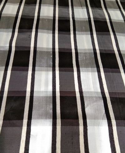Silk Dupioni Fabric Plaids black grey and white color 54" wide DUPC99[1]