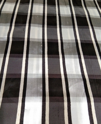 Silk Dupioni Fabric Plaids black grey and white color 54" wide DUP#C99[1]