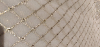 Silk organza fabric 44&quot; with gold jacquard stripe~ 30-40gms ~ Semi Sheer [11007]