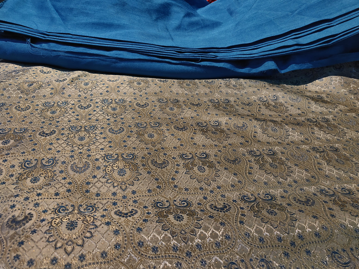 Brocade fabric blue x gold color Jacquard 60" wide BRO787[2] of each solid and jacquard