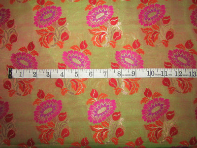 Silk Brocade fabric magenta stripe ,metallic gold red and orange flowers 44" wide BRO735[4]