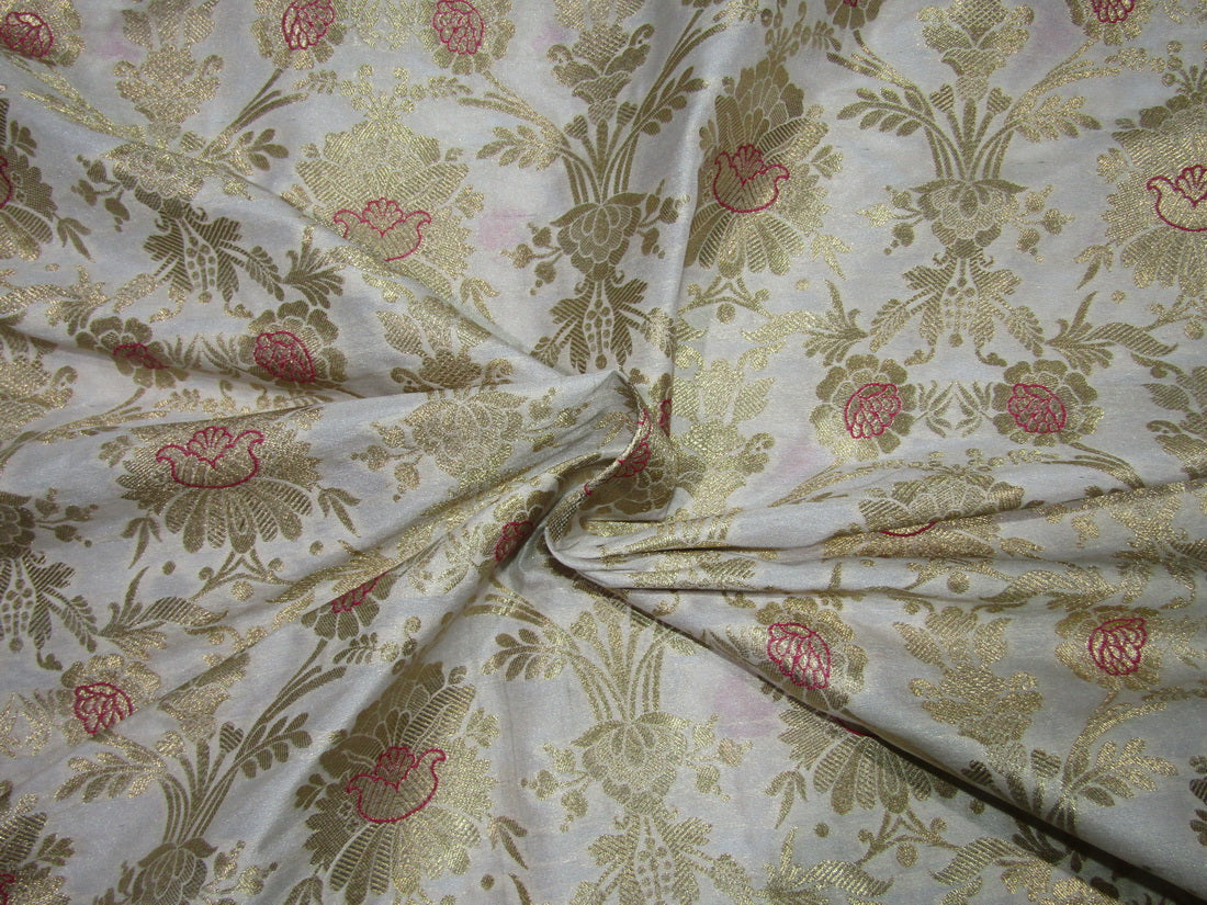 Silk Brocade fabric white x metallic gold color 44" wide BRO735[5]