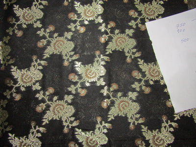 Silk Brocade fabric black x metallic gold color 44" wide BRO736[1]