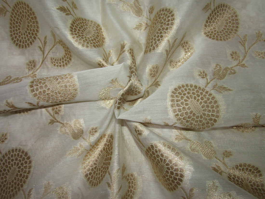 Silk Cotton Chanderi Fabric Natural ivory x metallic gold 44&quot; wide [10264]
