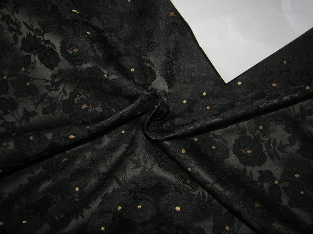Silk Brocade fabric BLACK ROSES x metallic gold color 44" wide BRO741[3]