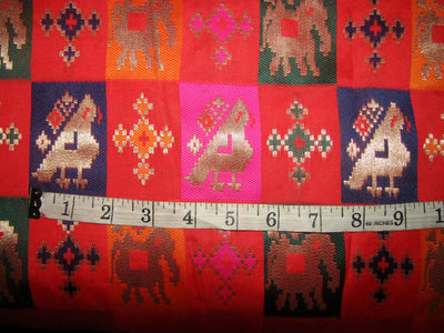 Silk Brocade fabric navy ,pink coral,orange,green x metallic gold color 50" wide BRO742[1]