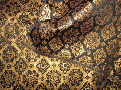 Silk Brocade fabric black x antique gold color 50" wide REVERSABLE BRO742[3]