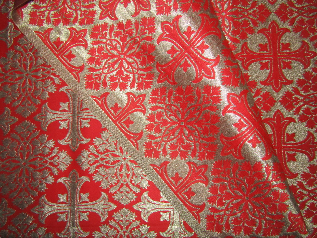 Silk Brocade fabric VESTMENT red x gold color 44" wide BRO743[4]