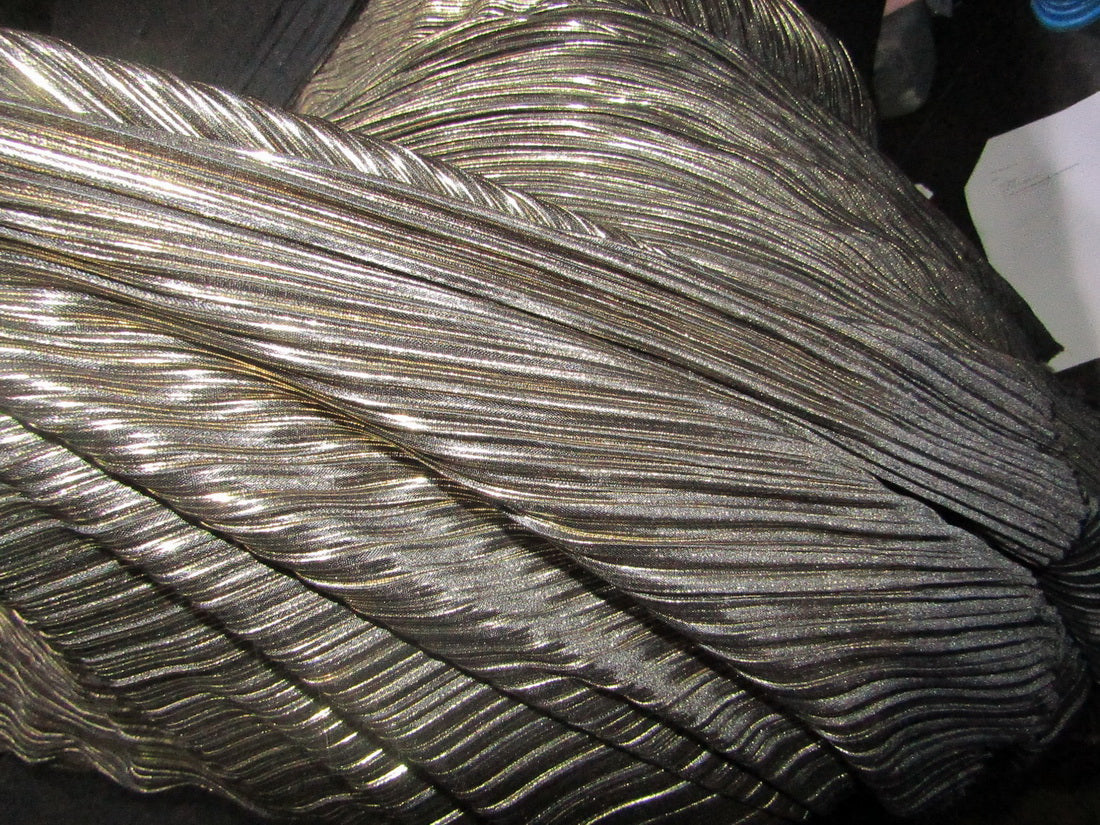 Black x Gold Lurex Pleated Fabric ~ 58&quot; wide