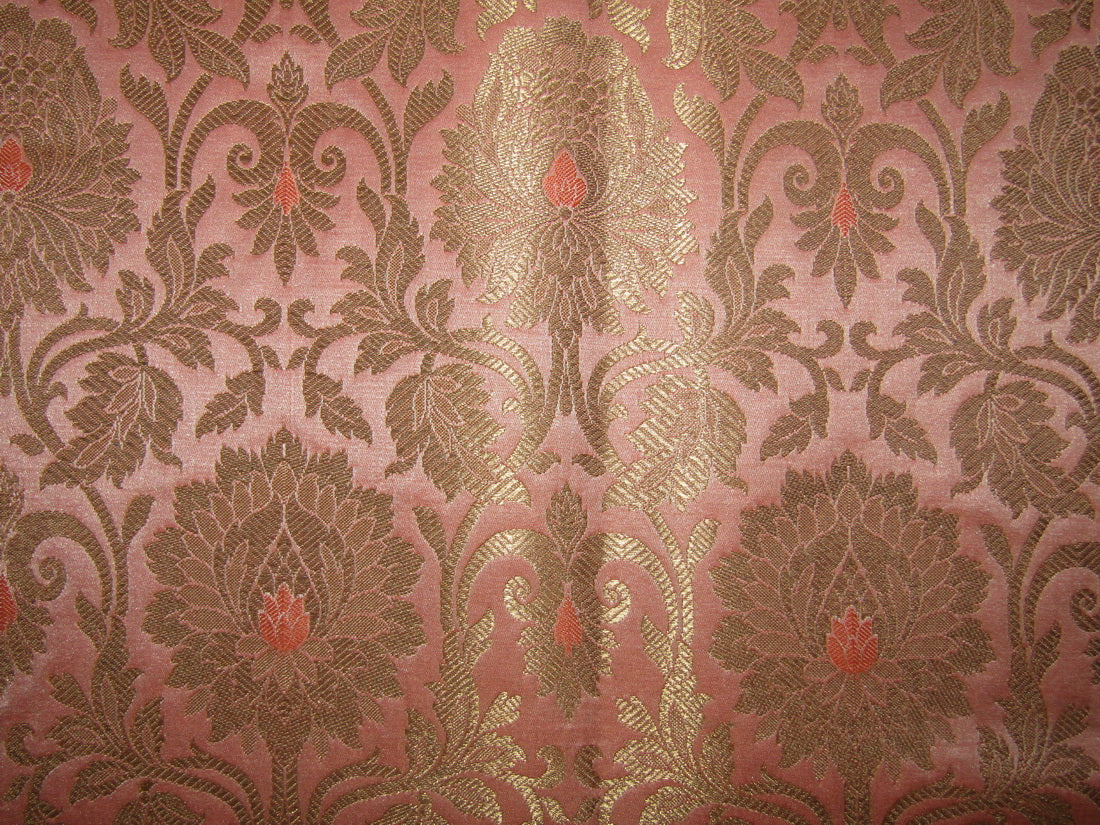 Silk Brocade fabric peachy pink x metallic gold color 44" wide BRO744A[2]