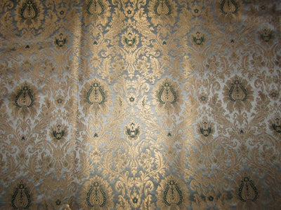 Silk Brocade fabric silver grey / green x metallic gold color 44" wide BRO744B[3]