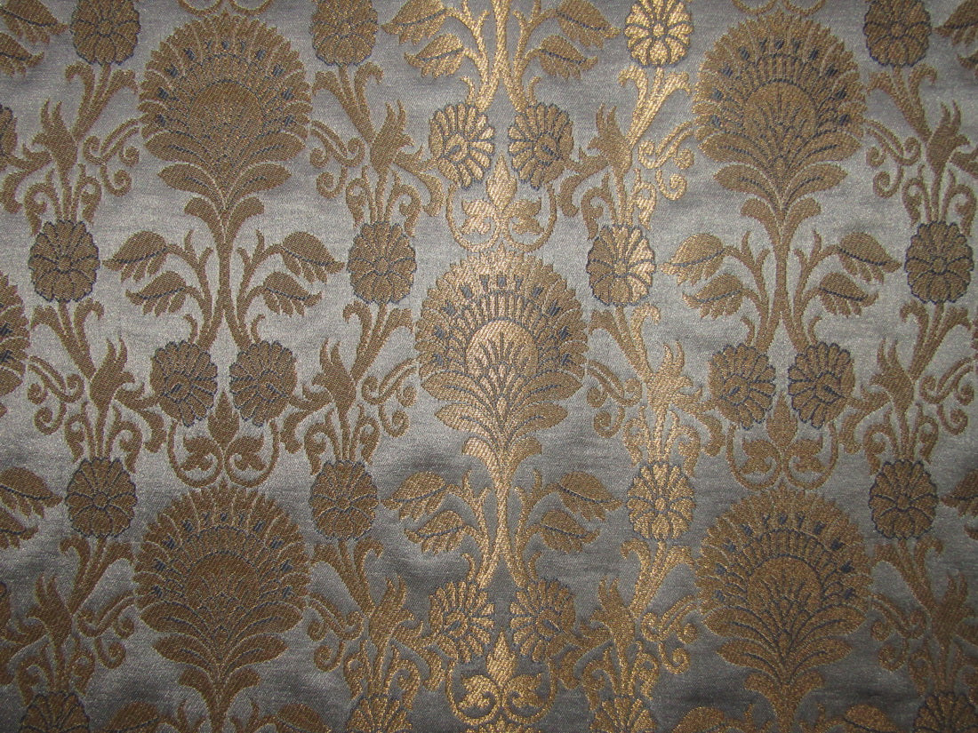 Silk Brocade fabric silver grey x metallic gold color 44" wide BRO745A[2]