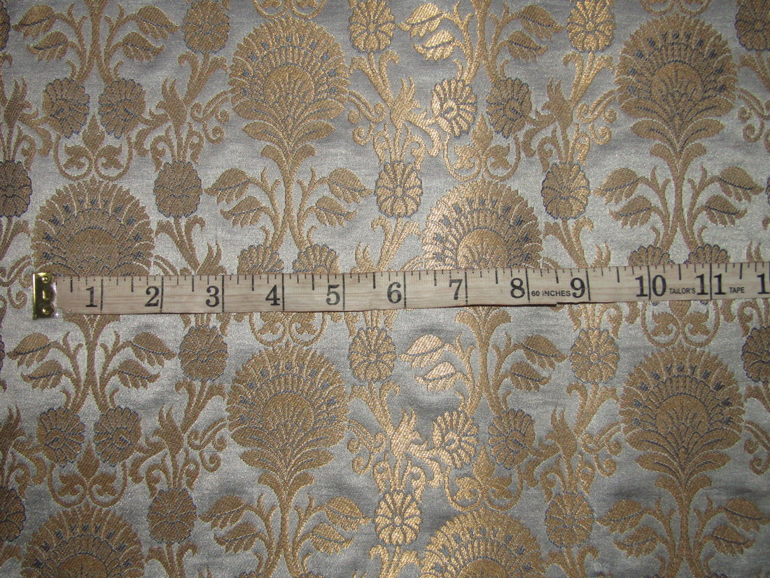 Silk Brocade fabric silver grey x metallic gold color 44" wide BRO745A[2]