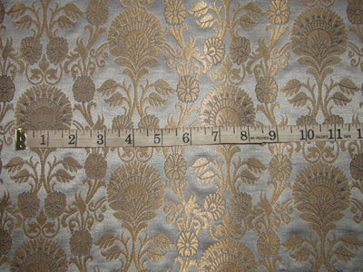 Silk Brocade fabric silver grey x metallic gold color 44" wide BRO745A[2]